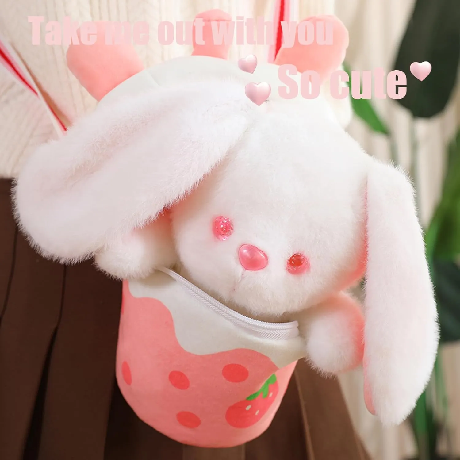 Cute Rabbit Stuffed Animals，Premium Plush Puppy Stuffed Animal with Backpack 10 Inch Stuffed Rabbit and Bag Gift for Kids(Color:Rabbit)