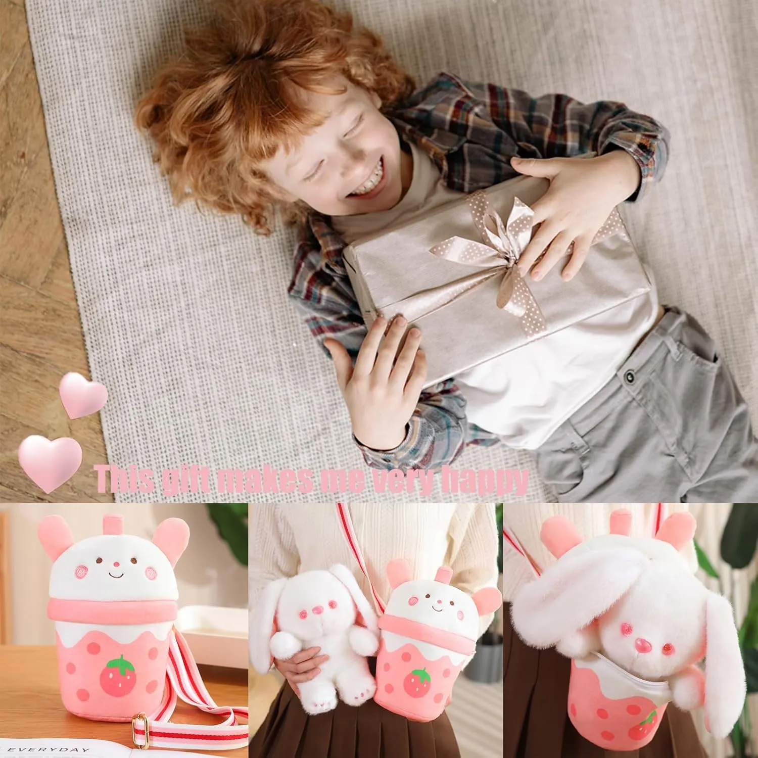 Cute Rabbit Stuffed Animals，Premium Plush Puppy Stuffed Animal with Backpack 10 Inch Stuffed Rabbit and Bag Gift for Kids(Color:Rabbit)
