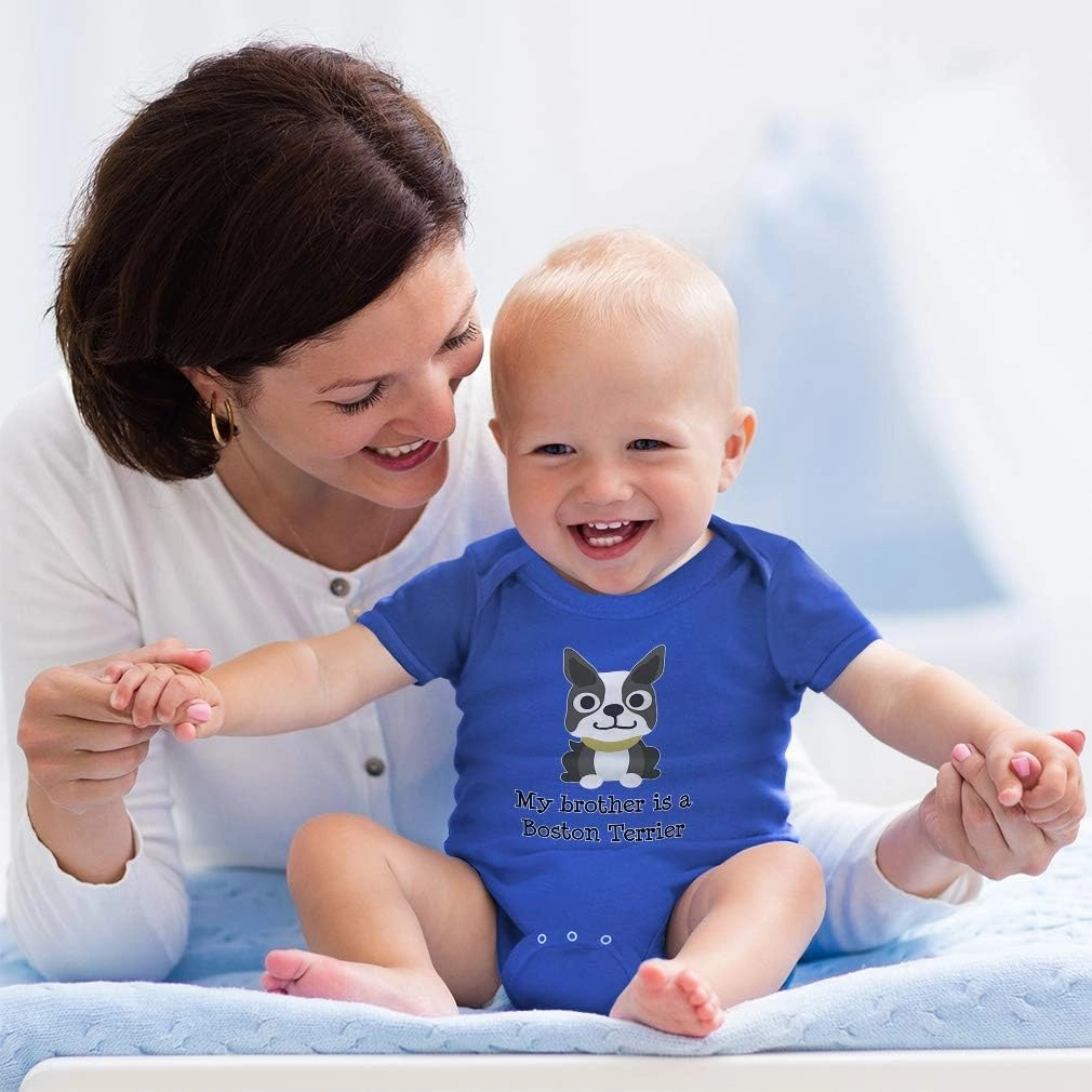 Cute Rascals Baby Bodysuit My Brother Is A Boston Terrier Dog Lover Pet Style B Funny Cotton