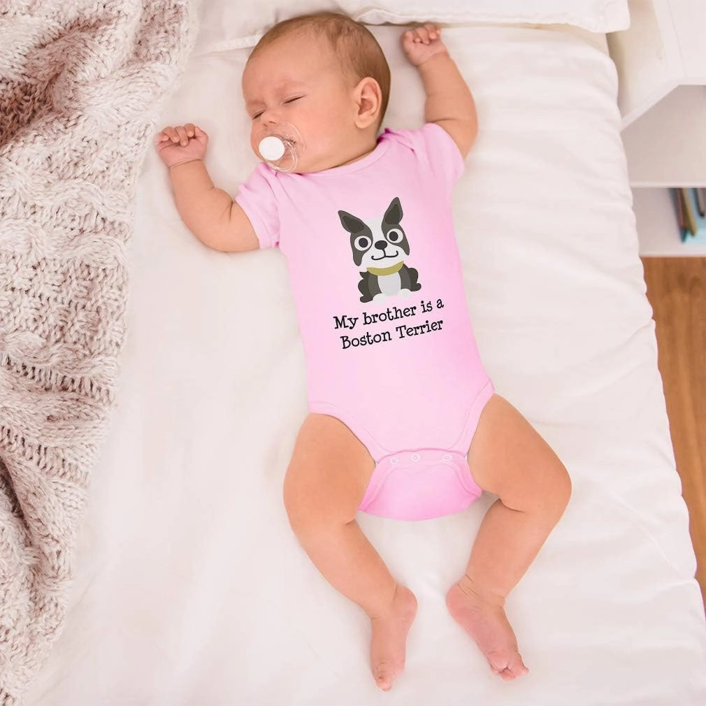 Cute Rascals Baby Bodysuit My Brother Is A Boston Terrier Dog Lover Pet Style B Funny Cotton