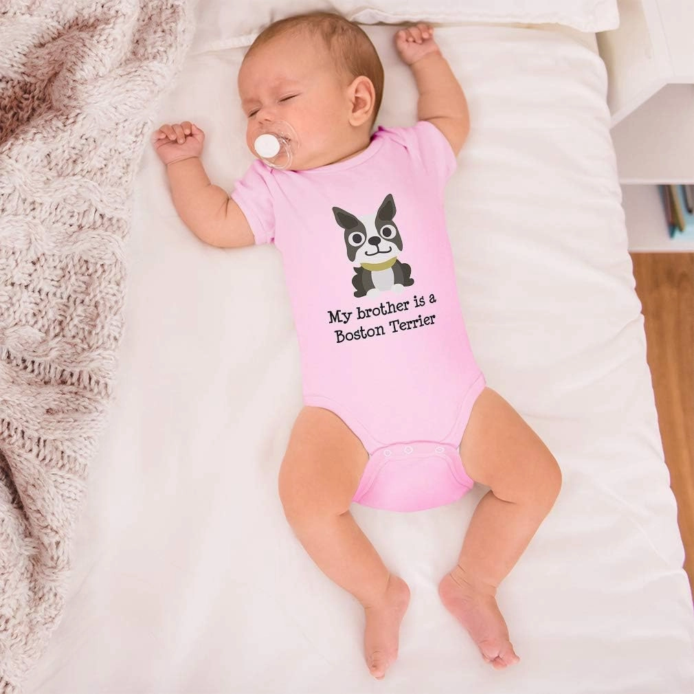 Cute Rascals Baby Bodysuit My Brother Is A Boston Terrier Dog Lover Pet Style B Funny Cotton