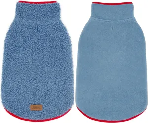 Cyeollo Reversible Dog Jacket - Winter Fleece Sweater & Sherpa Vest for Small Dogs & Cats, Blue L