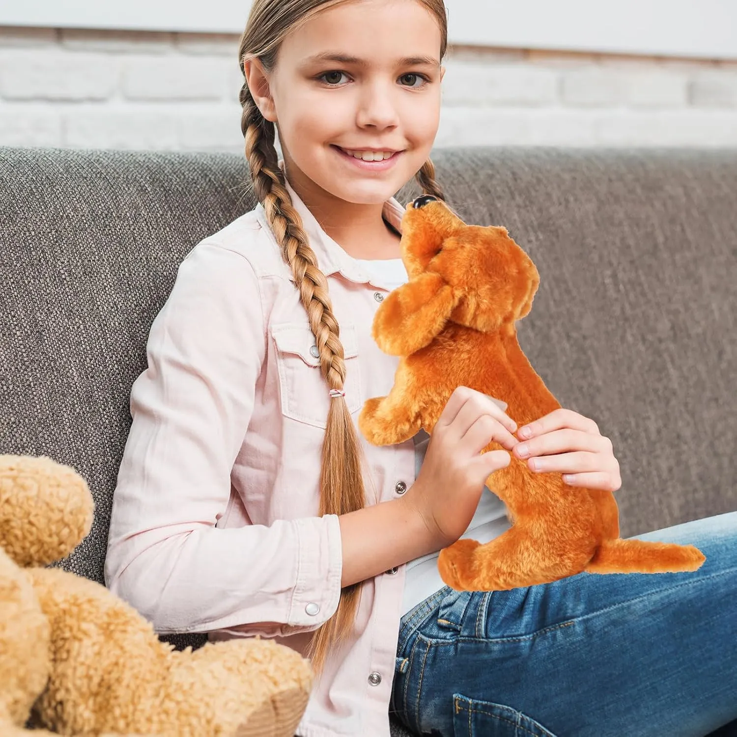 Dachshund Dog Plush Stuffed Animal Plush Sausage Dog Plush Soft 3D Pom Plush for Girls Birthday Xmas Bedtime Gift Bed Rest Chair Bolster Nursery Decoration(Tan)