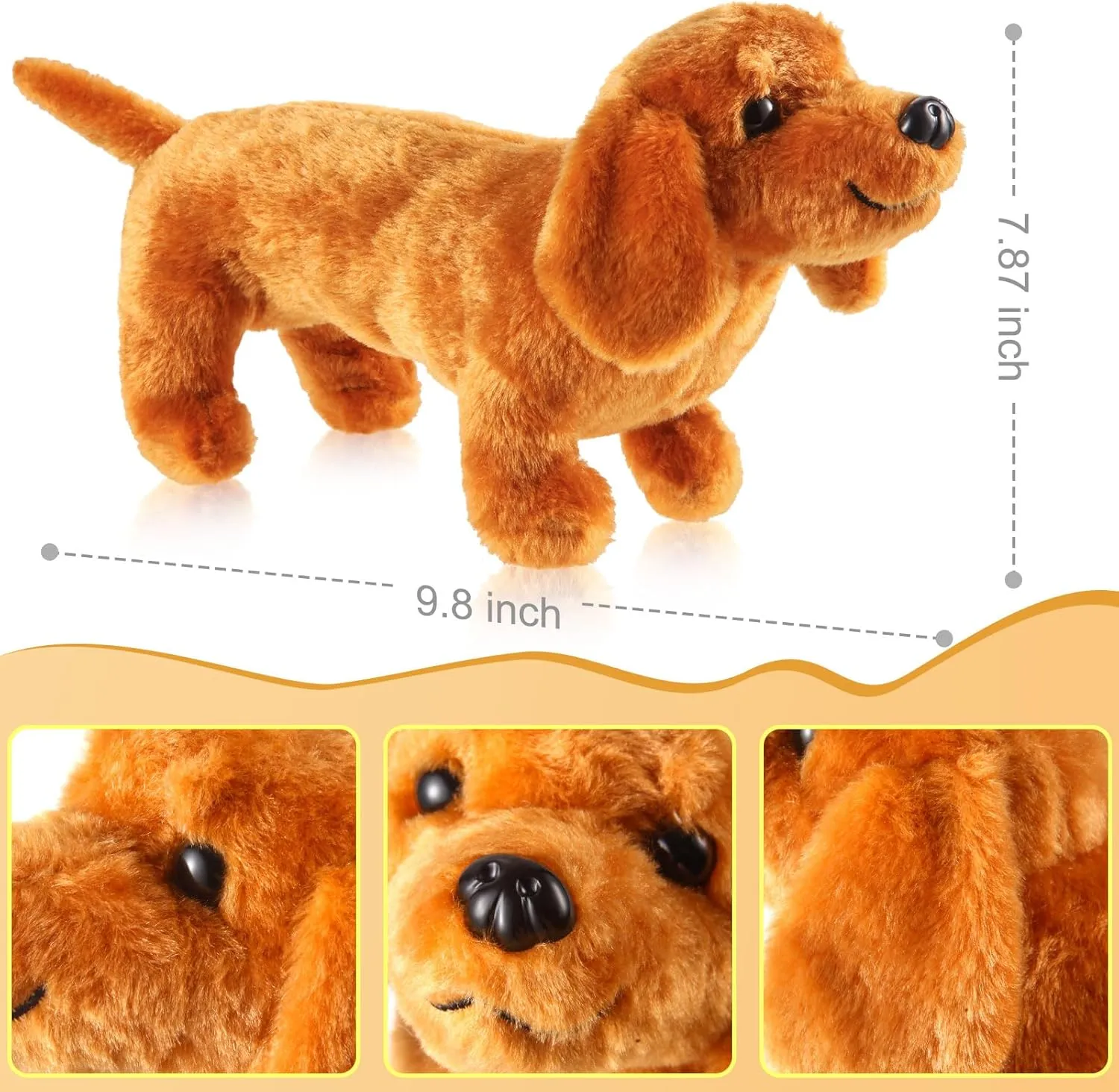 Dachshund Dog Plush Stuffed Animal Plush Sausage Dog Plush Soft 3D Pom Plush for Girls Birthday Xmas Bedtime Gift Bed Rest Chair Bolster Nursery Decoration(Tan)