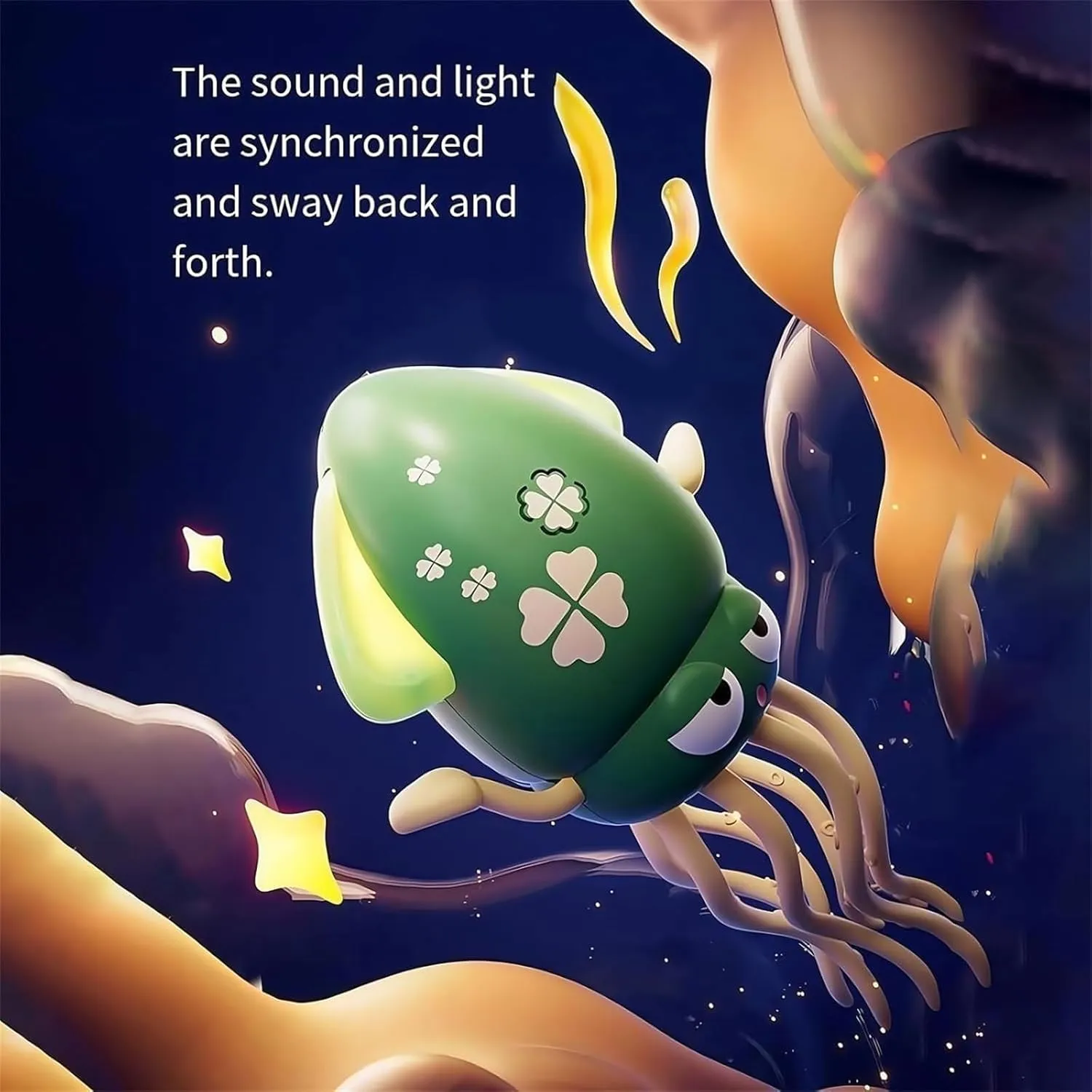 Dancing Octopus Toy, with LED Lights & Music, Crazy 8-Leg Auto-Crawling Action, Smart Obstacle Avoidance Sensor, Self-Navigating (Green with Fishing Rod)