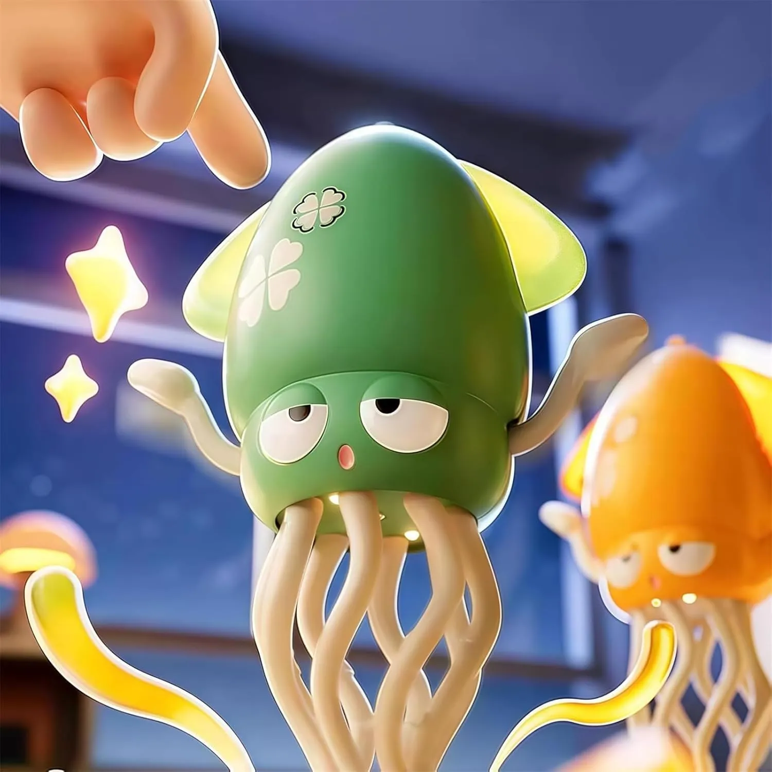 Dancing Octopus Toy, with LED Lights & Music, Crazy 8-Leg Auto-Crawling Action, Smart Obstacle Avoidance Sensor, Self-Navigating (Green with Fishing Rod)
