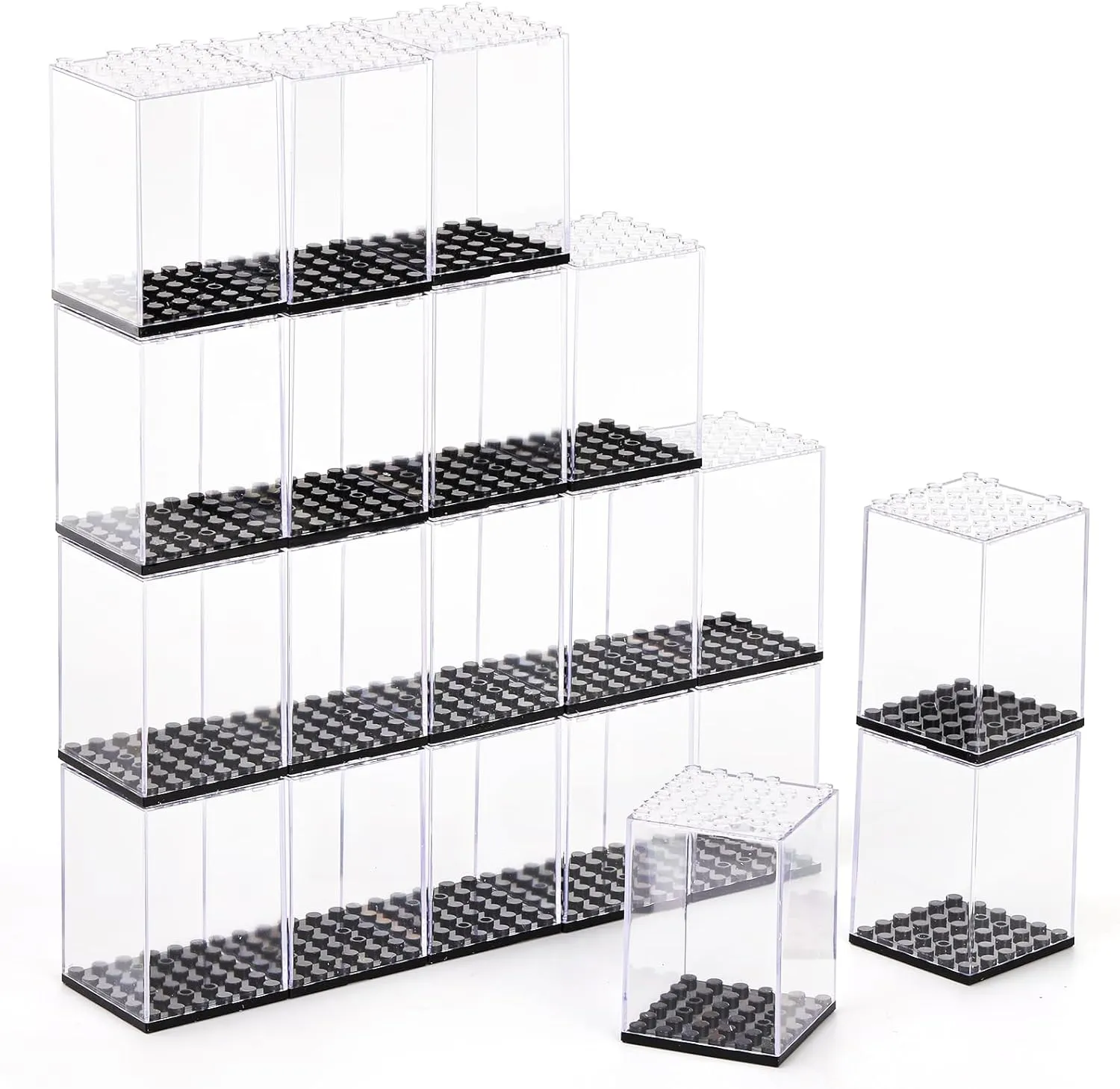 Dicunoy 20 PCS Minifigure Display Case, Single Plastic Small Action Figure Storage Case, Stackable Clear Building Block Display Box for Action Figures, Collectibles, Rocks Display
