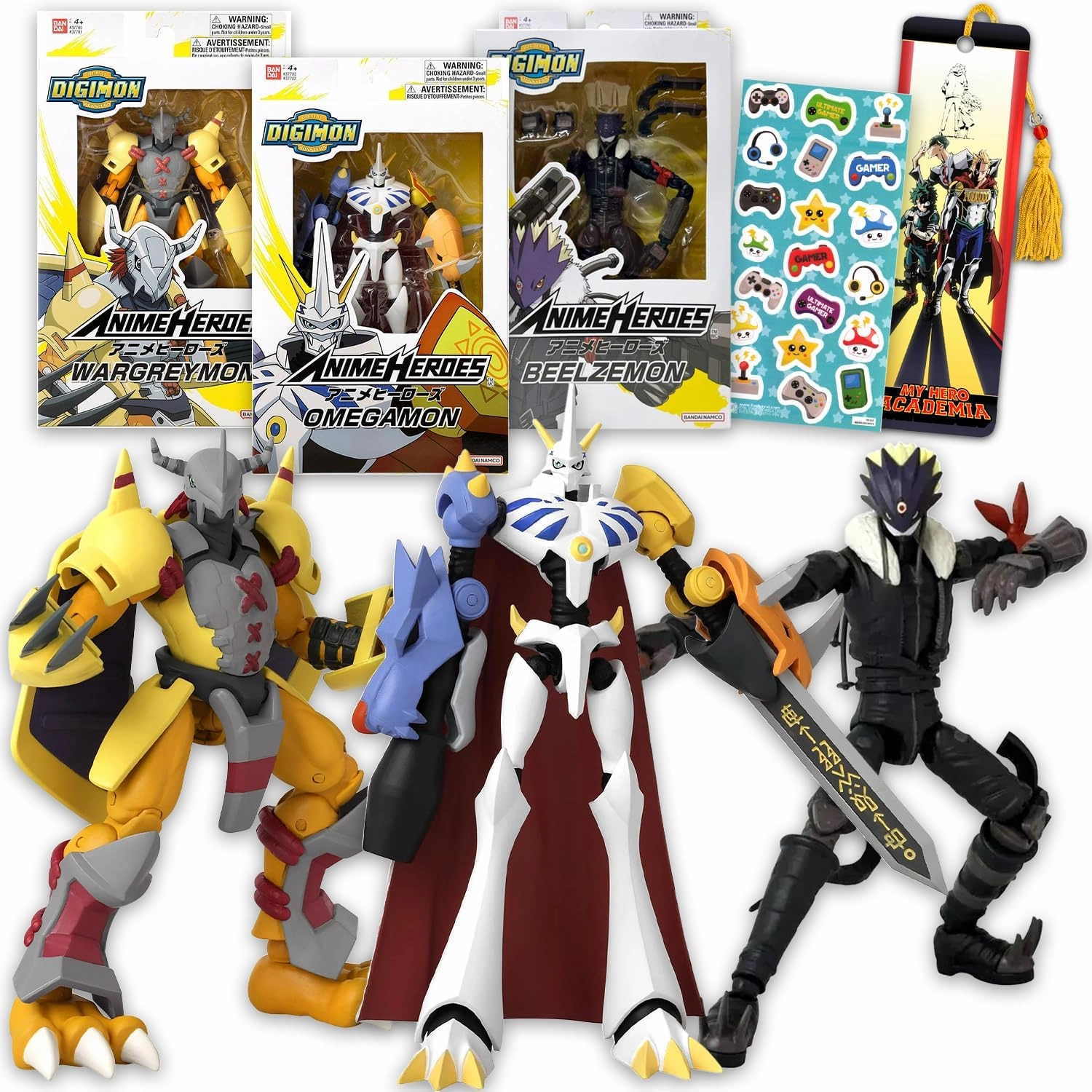 Digimon Action Figures Set - Digimon Action Figure Set Bundle with 3 Anime Heroes Figurines Beelzemon, Omegamon, Wargreymon Plus Stickers | Mini Figures for Kids