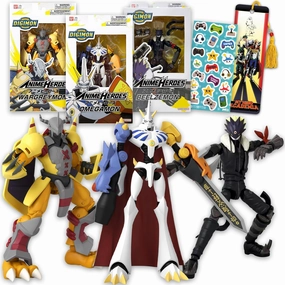 Digimon Action Figures Set - Digimon Action Figure Set Bundle with 3 Anime Heroes Figurines Beelzemon, Omegamon, Wargreymon Plus Stickers | Mini Figures for Kids