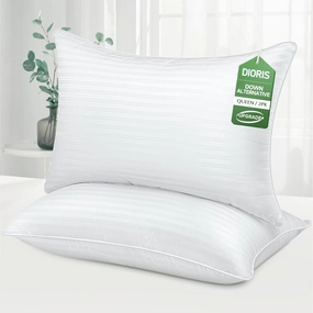 DIORIS Pillows Queen Size Set of 2 - Luxury Hotel Bed Pillows for Sleeping, Premium Fluffy Soft Down Alternative Fill Pillows for Back, Stomach, Side Sleepers, Breathable & Skin-Friendly