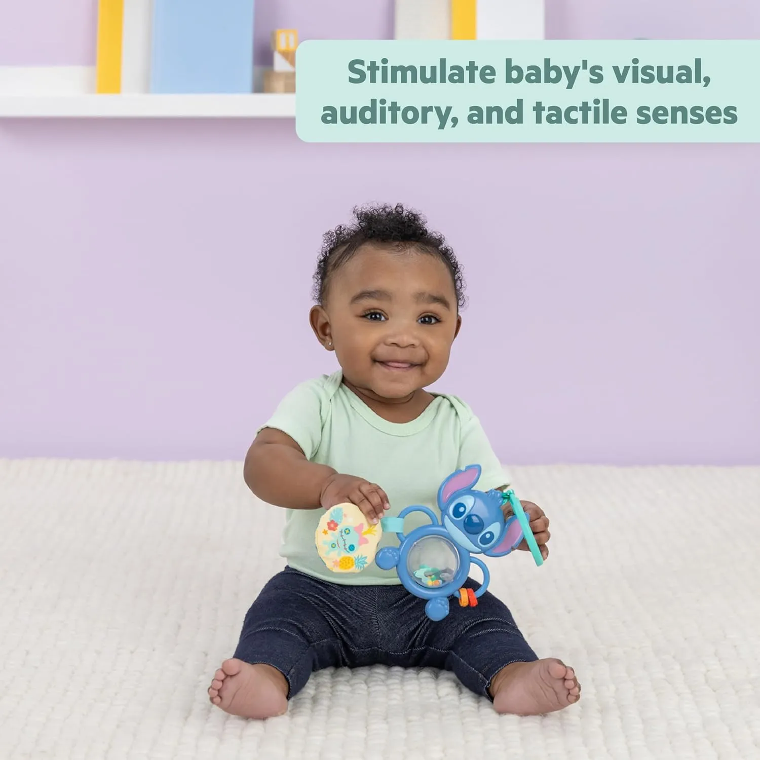 Disney Baby Stitch Tropical Treasures Gift Set by Bright Starts with 4 Stitch Inspired Toys Including Baby-Safe Mirror and Teether, Newborns & Up