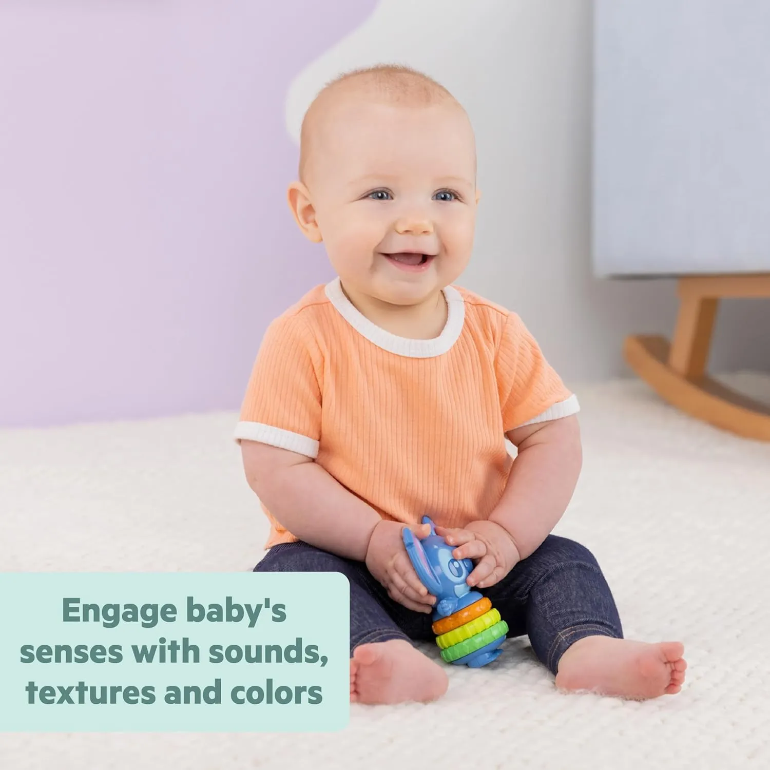 Disney Baby Stitch Tropical Treasures Gift Set by Bright Starts with 4 Stitch Inspired Toys Including Baby-Safe Mirror and Teether, Newborns & Up
