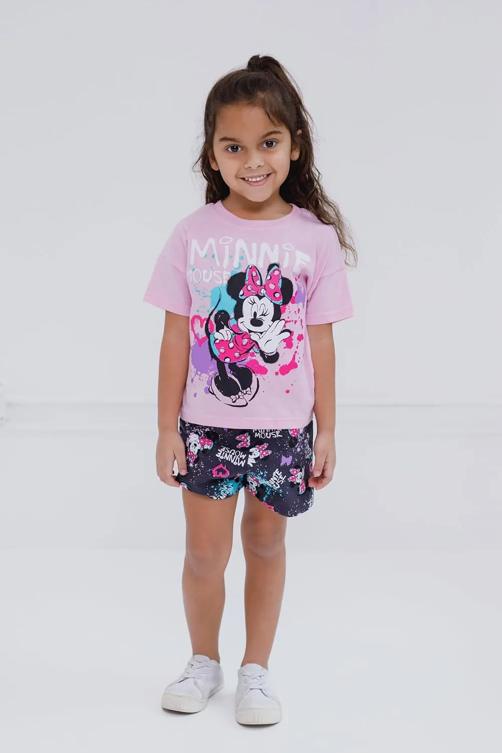 Disney Junior Floral T-Shirt and French Terry Shorts Outfit Set Newborn to Big Kid Sizes (6-9 Months - 14-16)