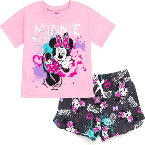 Disney Junior Floral T-Shirt and French Terry Shorts Outfit Set Newborn to Big Kid Sizes (6-9 Months - 14-16)