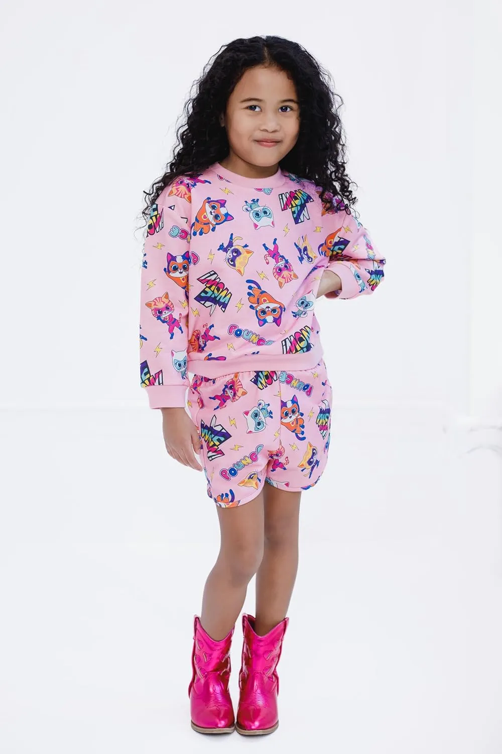 Disney Junior French Terry Sweatshirt and Shorts Outfit Set Infant to Big Kid Sizes (12 Months - 10-12)