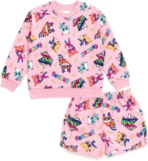 Disney Junior French Terry Sweatshirt and Shorts Outfit Set Infant to Big Kid Sizes (12 Months - 10-12)