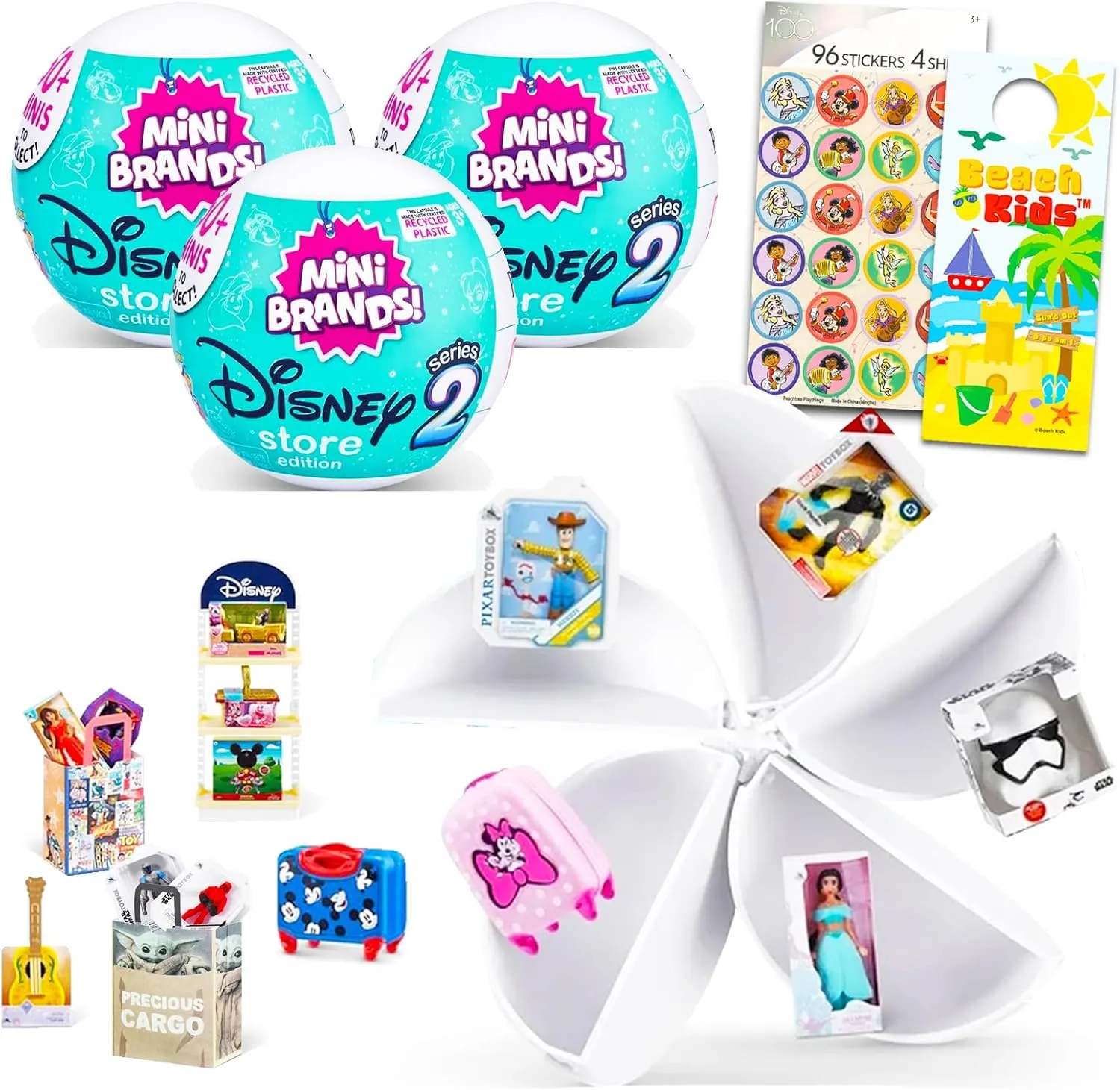 Disney Mini Brands Mystery Ball Set - Bundle of 3 Blind Bag Toys, Stickers, More | Series 2 Miniature Balls Party Favors for Kids