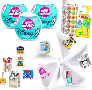 Disney Mini Brands Mystery Ball Set - Bundle of 3 Blind Bag Toys, Stickers, More | Series 2 Miniature Balls Party Favors for Kids