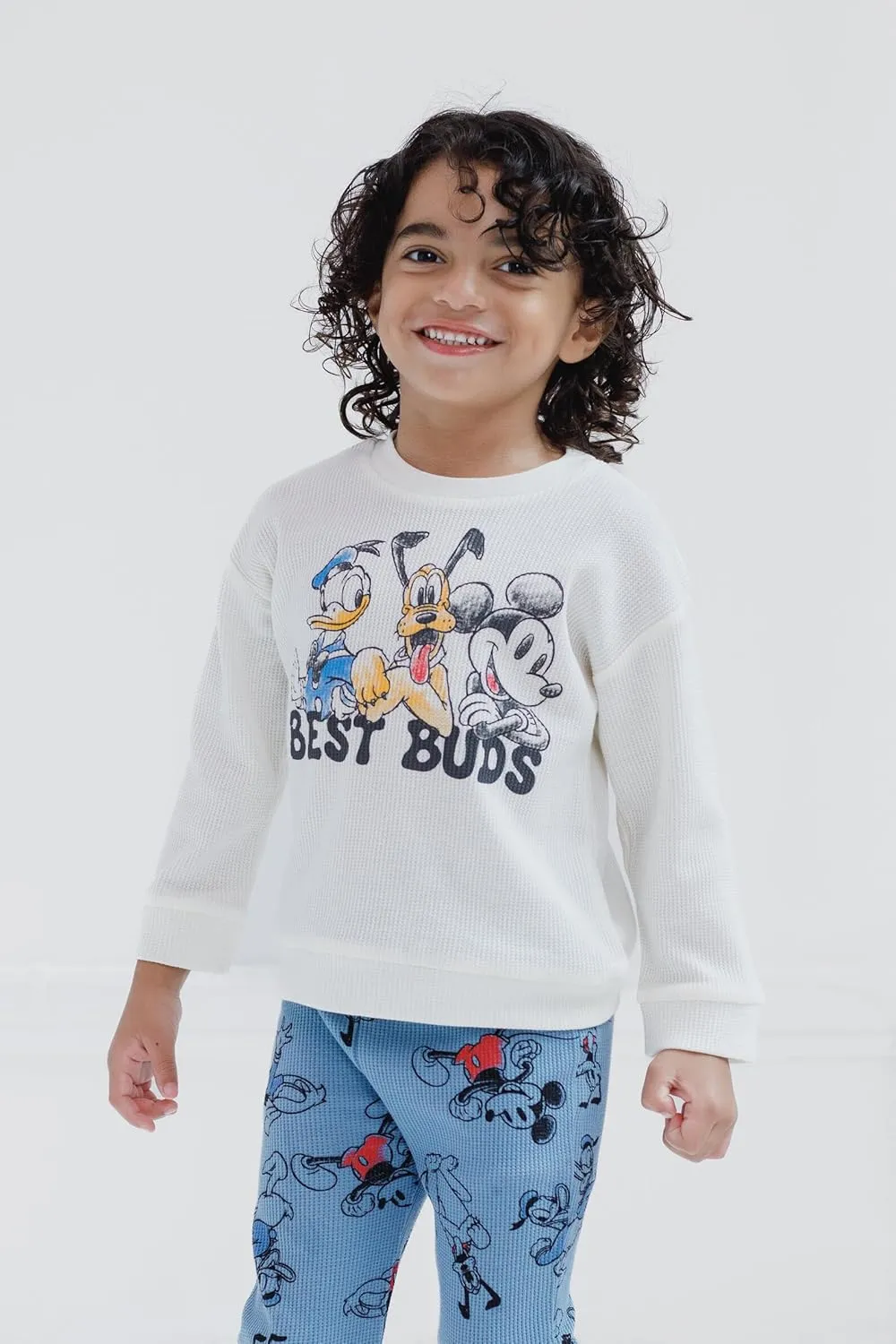 Disney Waffle Knit Pullover Sweatshirt and Jogger Pants Outfit Set Newborn to Little Kid Sizes (0-3 Months - 5)