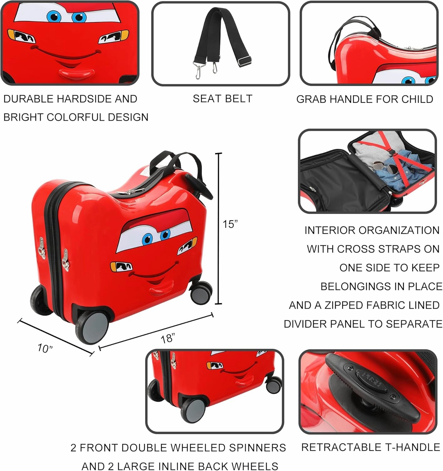 Disney's Cars Lightning McQueen Ride-On 18” Suitcase For Kids & Toddlers
