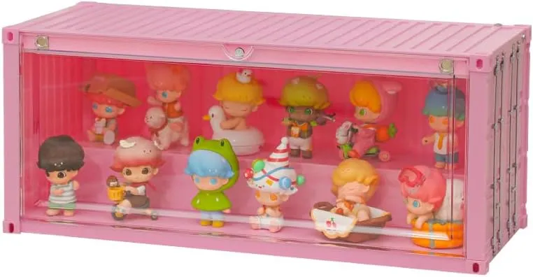 Display Case for Figures Collectibles, One-Piece Molded Magnetic Door with LED Lights, Stackable No Assembly Required Acrylic Showcase for Action Figures, Toys, Dolls (Pink)