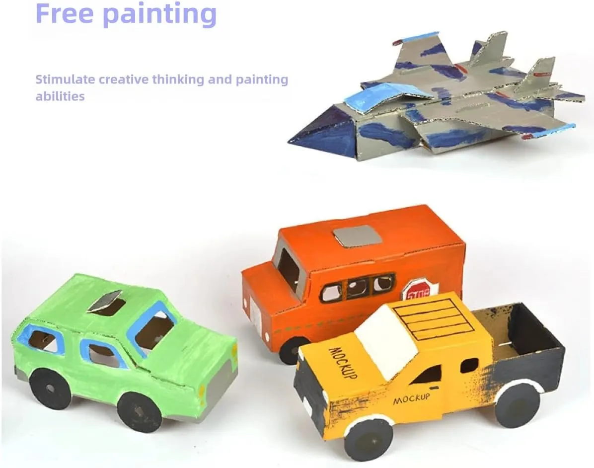 DIY Paper Box Toys, DIY Handmade Paper Box Models, Children's Creative Paper Boxes, Ability Cultivation. Comes with a 12-Color Paint Set. (Helicopter)