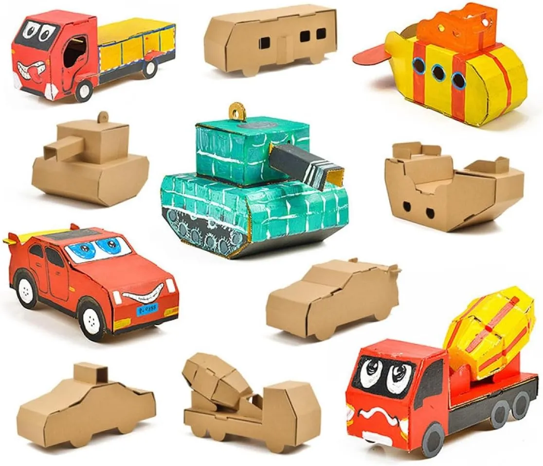 DIY Paper Box Toys, DIY Handmade Paper Box Models, Children's Creative Paper Boxes, Ability Cultivation. Comes with a 12-Color Paint Set. (Helicopter)