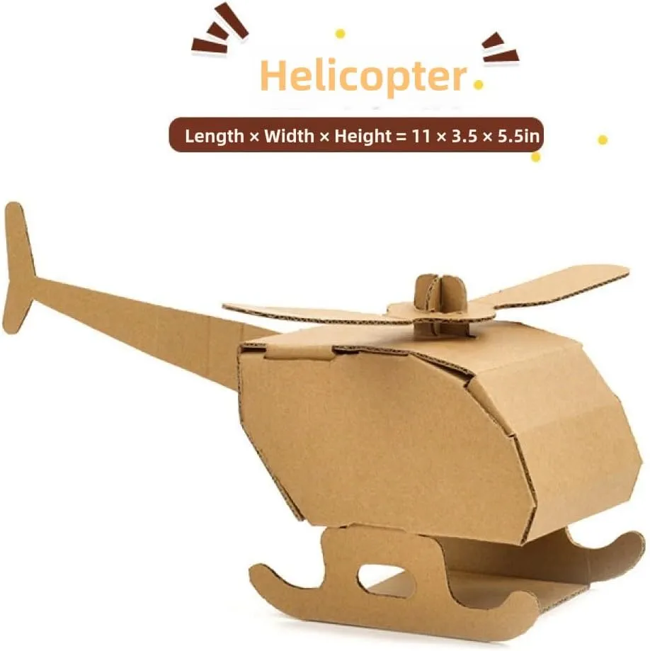 DIY Paper Box Toys, DIY Handmade Paper Box Models, Children's Creative Paper Boxes, Ability Cultivation. Comes with a 12-Color Paint Set. (Helicopter)
