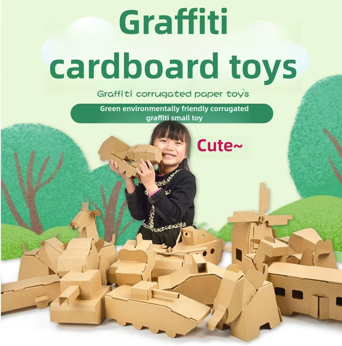 DIY Paper Box Toys, DIY Handmade Paper Box Models, Children's Creative Paper Boxes, Ability Cultivation. Comes with a 12-Color Paint Set. (Helicopter)