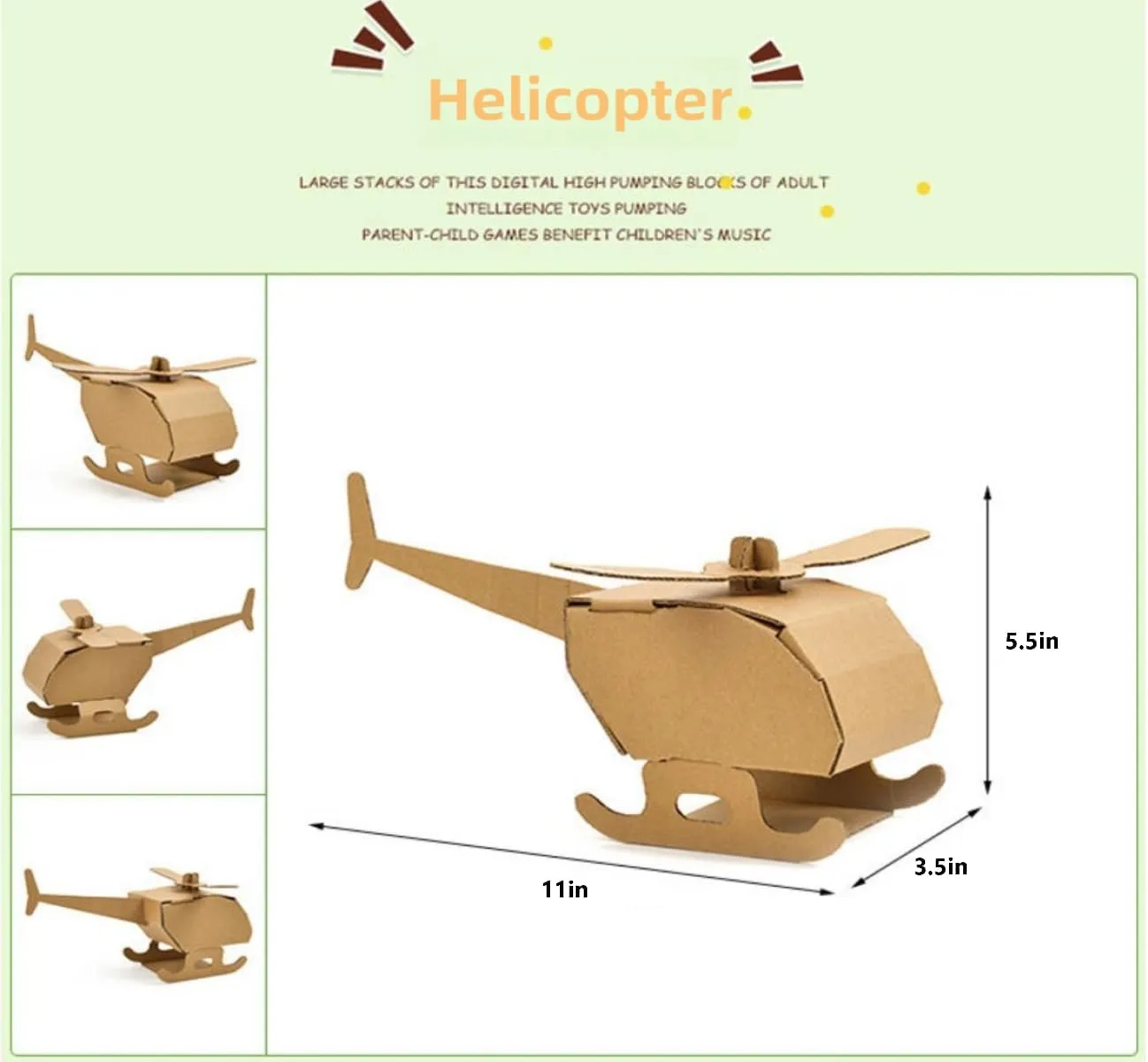 DIY Paper Box Toys, DIY Handmade Paper Box Models, Children's Creative Paper Boxes, Ability Cultivation. Comes with a 12-Color Paint Set. (Helicopter)