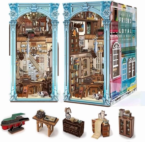 DIY Book Nook Kit, Miniature Dollhouse Booknook Kit, 3D Wooden Puzzle Bookend Bookshelf Insert Decor with LED Light for Teens and Adults (Hemingway House)
