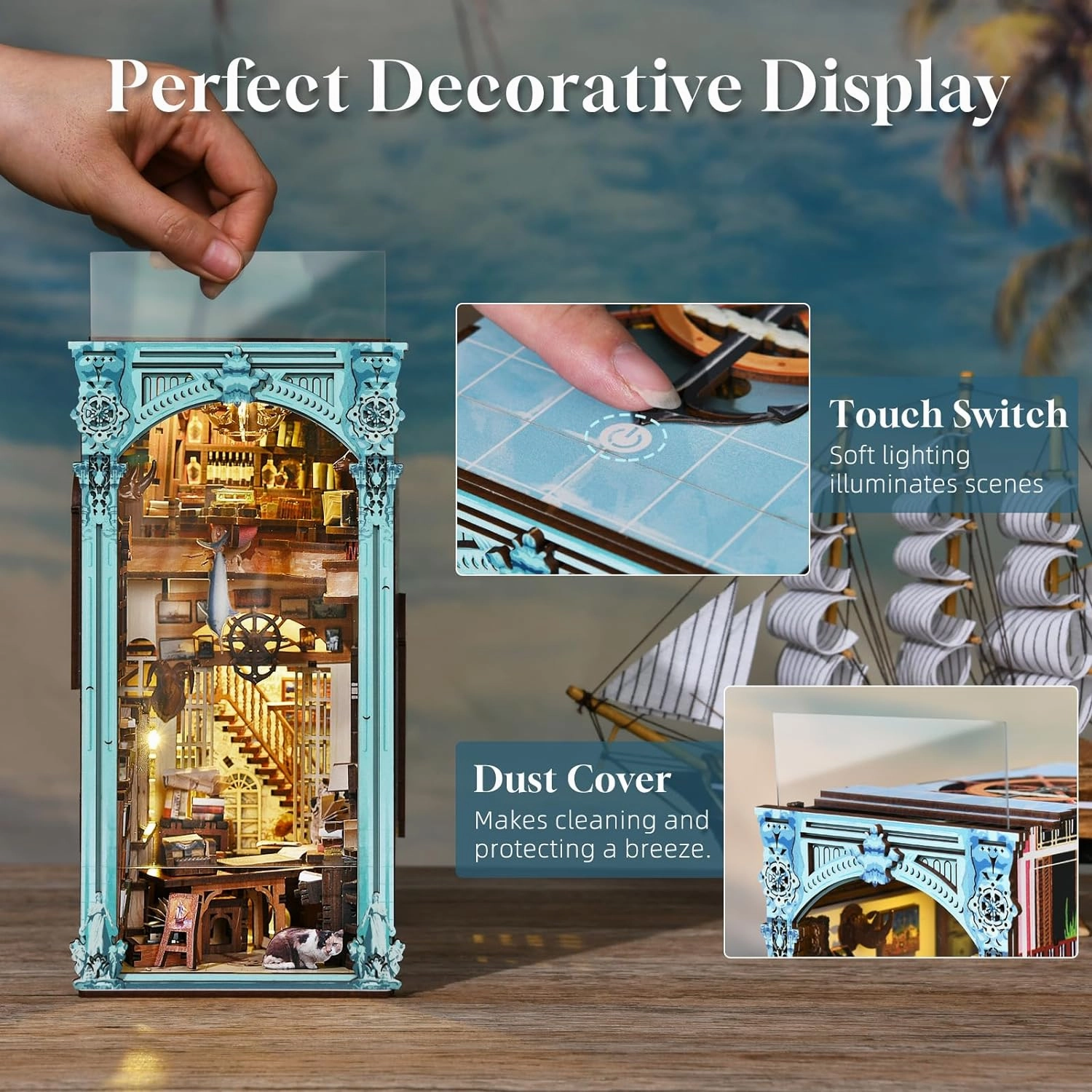 DIY Book Nook Kit, Miniature Dollhouse Booknook Kit, 3D Wooden Puzzle Bookend Bookshelf Insert Decor with LED Light for Teens and Adults (Hemingway House)