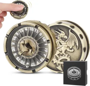 DND Dice Set with Mini Roulette Wheel – Metal D20 Roulette Dice Spinner for Dungeons & Dragons | Unique DND Gift Set with Case for RPG & Table Games(Ancient Gold)