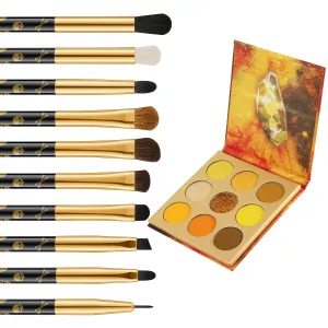 docolor 10Pcs Eye Makeup Brushes Skull Printed Eyeshadow Makeup Brush Set and Yellow Eyeshadow Palette 9 Colors Gemstone Shadow Palette Highly Pigmented Mattes Shimmers Long-Lasting Makeup Palette