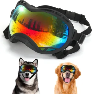Dog Goggles for Large Dogs, UV Protection Dog Sunglasses Large Breed, Adjustable Strap, Windproof、Dustproof、Anti-Fog Eye Protection Sunglasses for Large and Medium Dogs (Black Frame)
