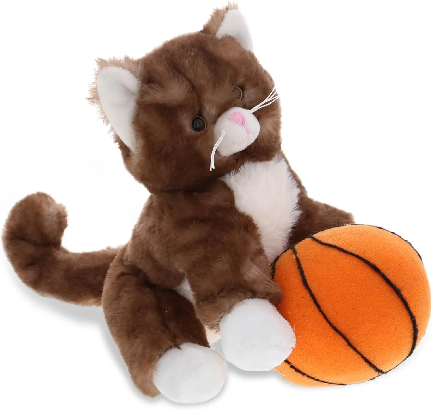 DolliBu Brown Cat Stuffed Animal with Basketball Plush - Soft Huggable Kitten, Adorable Playtime Plush Toy, Cute Pet Life Gift for Kids and Adults - 7 Inches