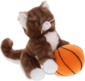 DolliBu Brown Cat Stuffed Animal with Basketball Plush - Soft Huggable Kitten, Adorable Playtime Plush Toy, Cute Pet Life Gift for Kids and Adults - 7 Inches