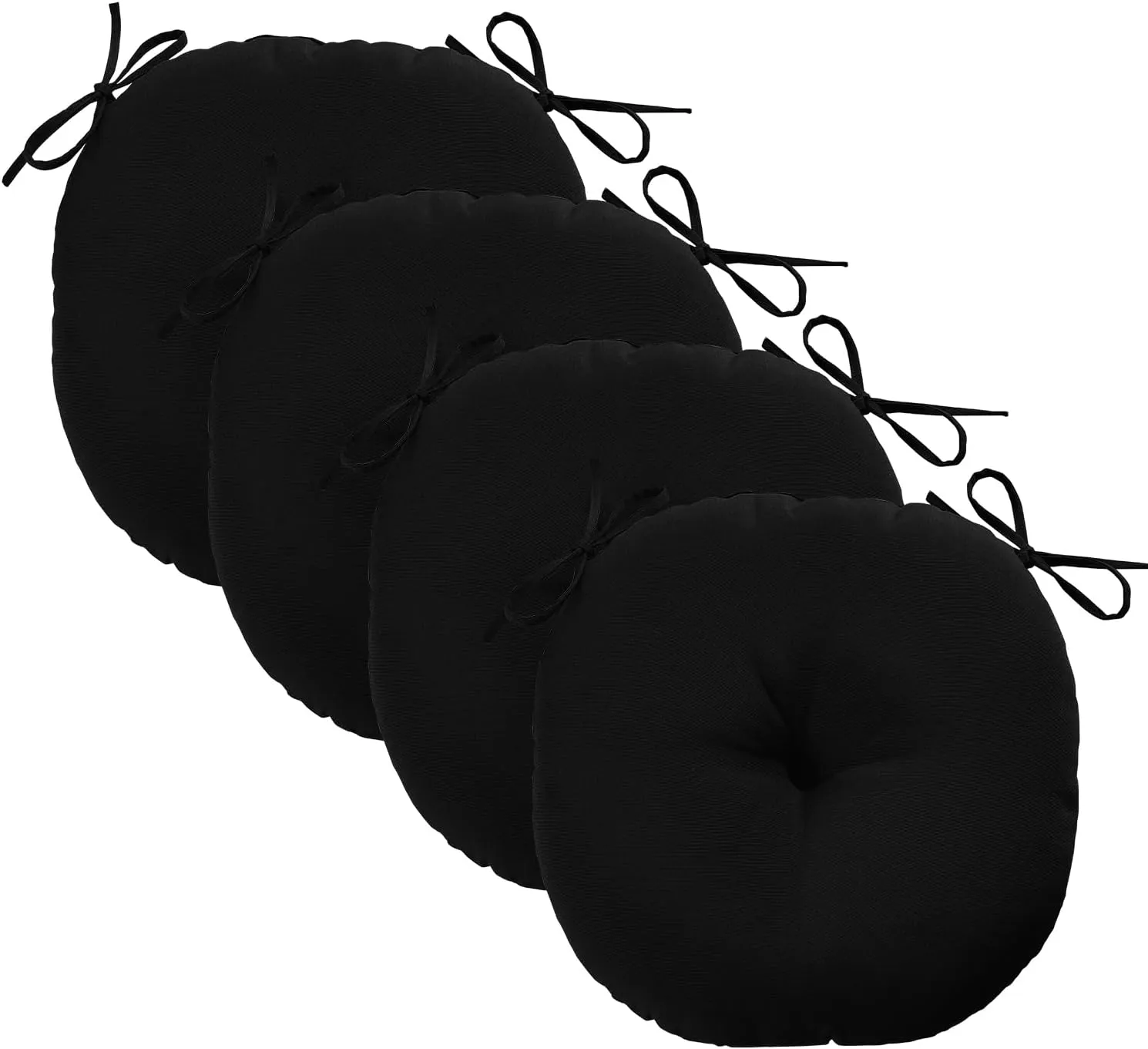 downluxe Bistro Chair Cushions for Patio Furniture, Water-Resistant Round Outdoor Chair Cushions Set of 4 with Non-Slip Ties, 15" x 15", Black