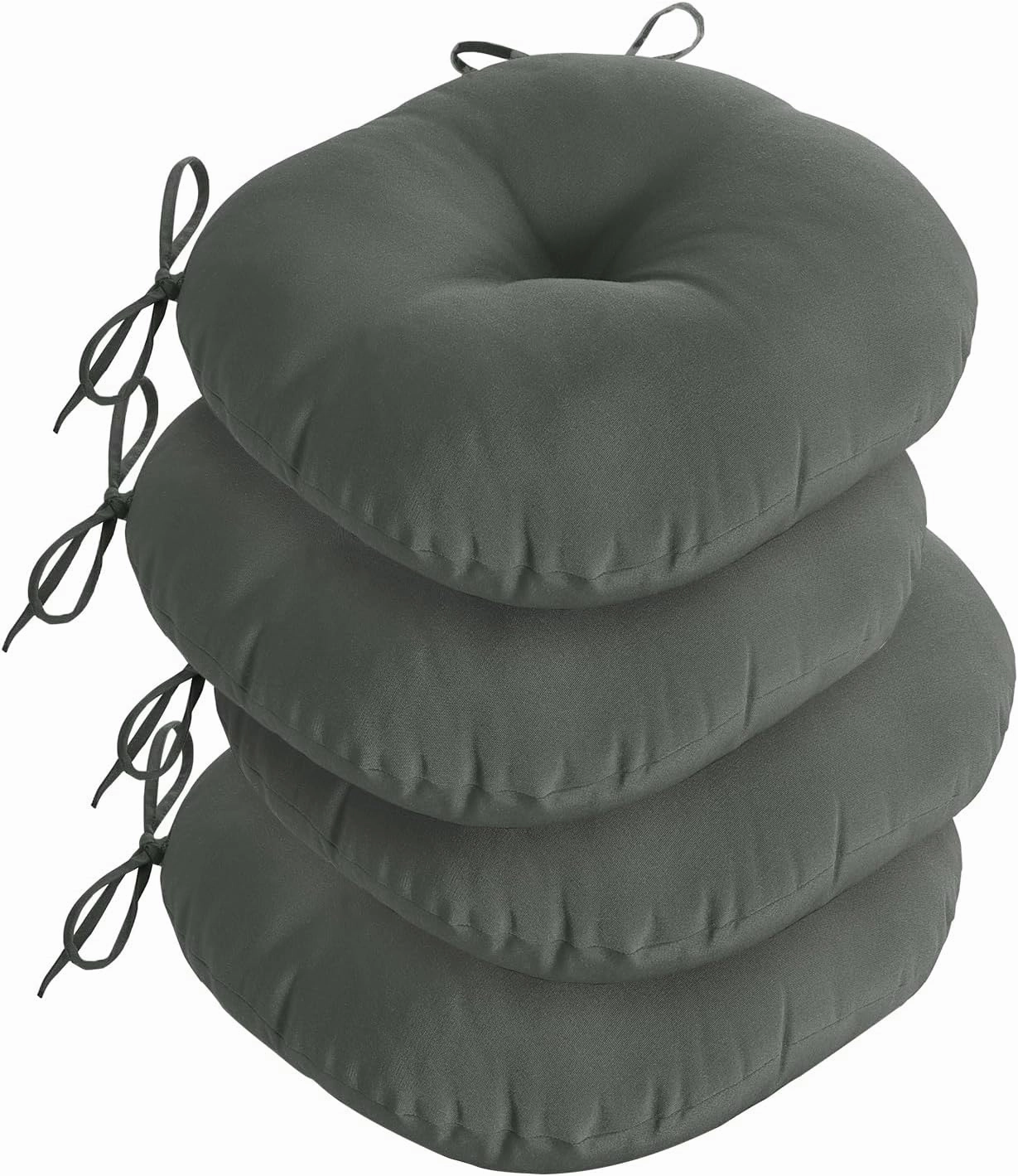 downluxe Bistro Chair Cushions for Patio Furniture, Water-Resistant Round Outdoor Chair Cushions Set of 4 with Non-Slip Ties, 15" x 15", Dark Grey