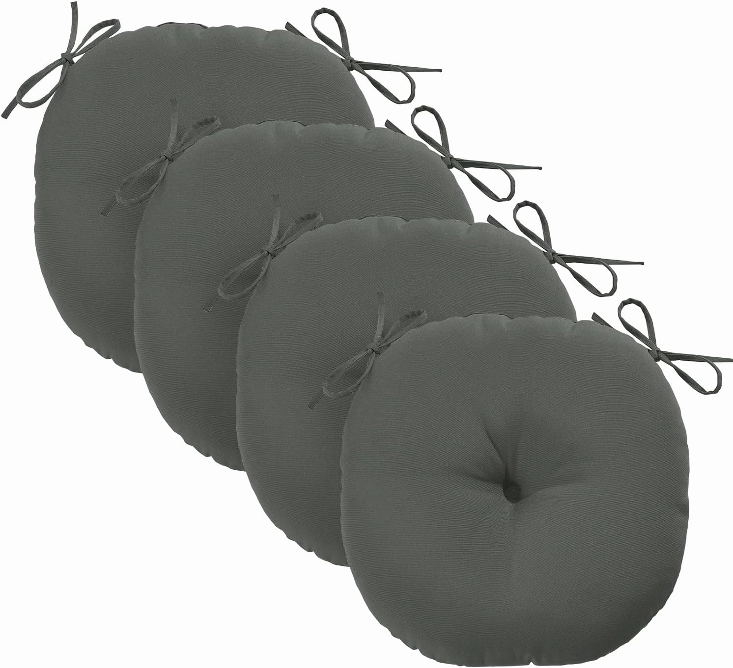 downluxe Bistro Chair Cushions for Patio Furniture, Water-Resistant Round Outdoor Chair Cushions Set of 4 with Non-Slip Ties, 15" x 15", Dark Grey