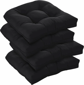 downluxe Outdoor Chair Cushions Set of 4 for Patio Furniture, Waterproof Tufted Overstuffed Patio Furniture Cushions, Thick Outdoor Seat Cushion, 19" X 19" X 5", Black