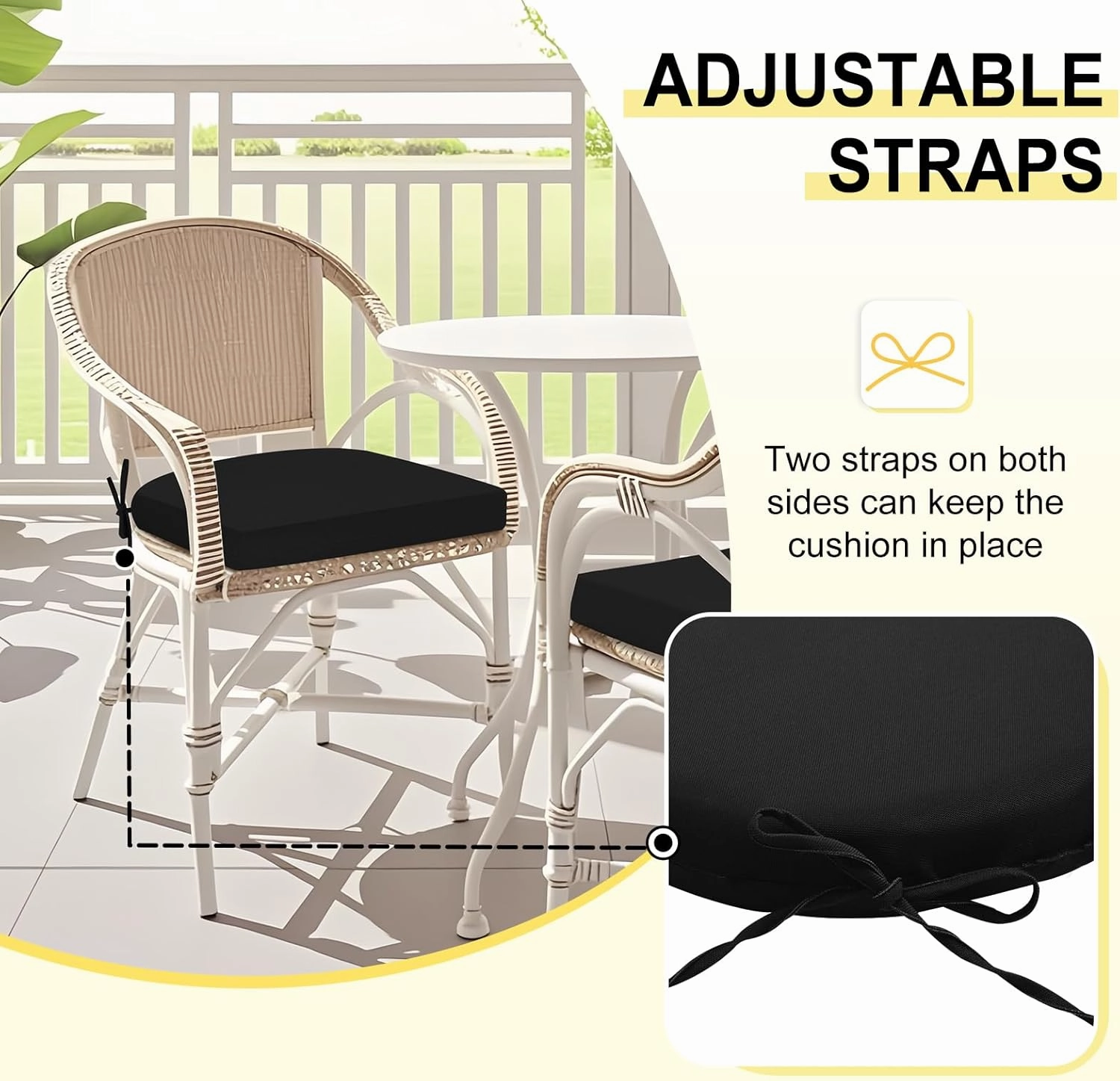 downluxe Outdoor Chair Cushions Set of 6 for Patio Furniture, Water-Resistant Patio Chair Cushions with Ties, High Density Foam Outdoor Seat Cushion, 17" X 16" X 2", Black