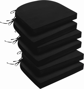 downluxe Outdoor Chair Cushions Set of 6 for Patio Furniture, Water-Resistant Patio Chair Cushions with Ties, High Density Foam Outdoor Seat Cushion, 17" X 16" X 2", Black