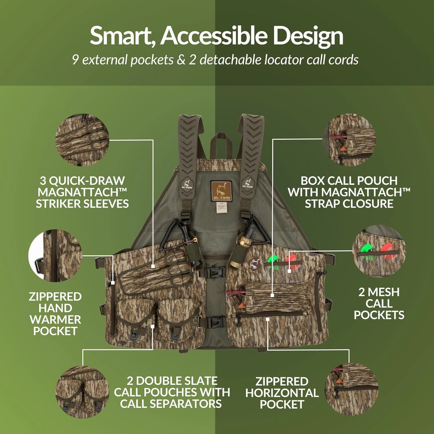 Drake Waterfowl Ol’Tom Time & Motion Gunslinger Adjustable Turkey Vest for Hunting, Mossy Oak Camo