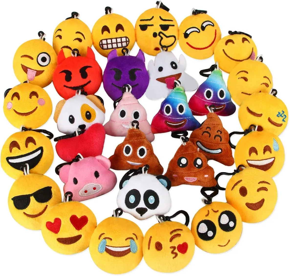Dreampark emoticon Keychain, Emoticon Plush Key Chain Bulk Toy Valentine's Day Gifts Birthday Party Favors Supplies, Treasure Box Rewards Carnival Prizes Easter Basket Stuffers for Kids, 2" Set of 30