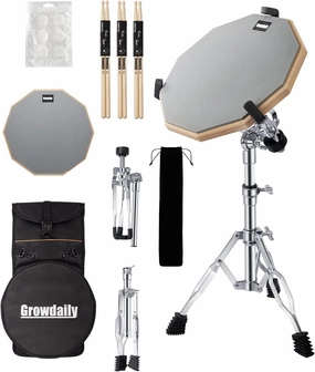 Drum Practice Pad Snare Drums Stand Set 12 In With Double Sided Silent Drums Pad,Drums Dampeners Gel, Drum sticks,Carrying Bag Adjustable Stand(Fits 10''-14'' Drums)