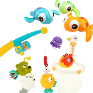 DUCKBOXX XX Bath Toys Bundle (11pcs): Swimming Sea Turtles (3pcs) & Fishing Game Set (8pcs) for Kids