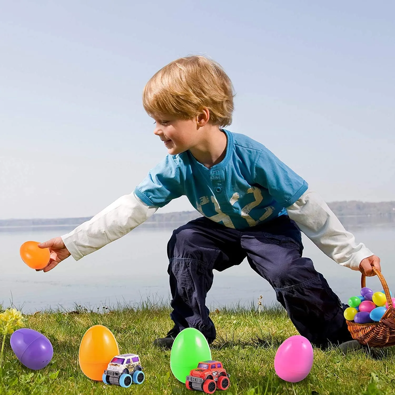 Easter Basket Stuffers for Boys Age 3-6 – Pull Back Monster Trucks for Easter Egg Hunt, Party Favors, and Prefilled Easter Eggs, Set of 8