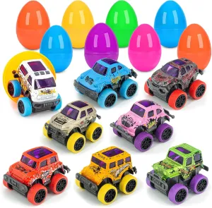 Easter Basket Stuffers for Boys Age 3-6 – Pull Back Monster Trucks for Easter Egg Hunt, Party Favors, and Prefilled Easter Eggs, Set of 8