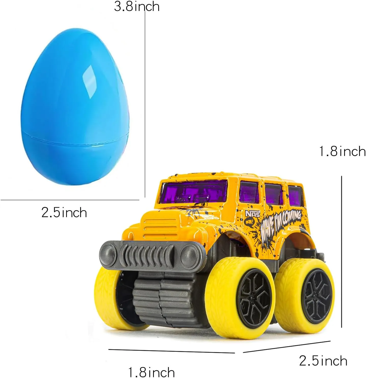 Easter Basket Stuffers for Boys Age 3-6 – Pull Back Monster Trucks for Easter Egg Hunt, Party Favors, and Prefilled Easter Eggs, Set of 8